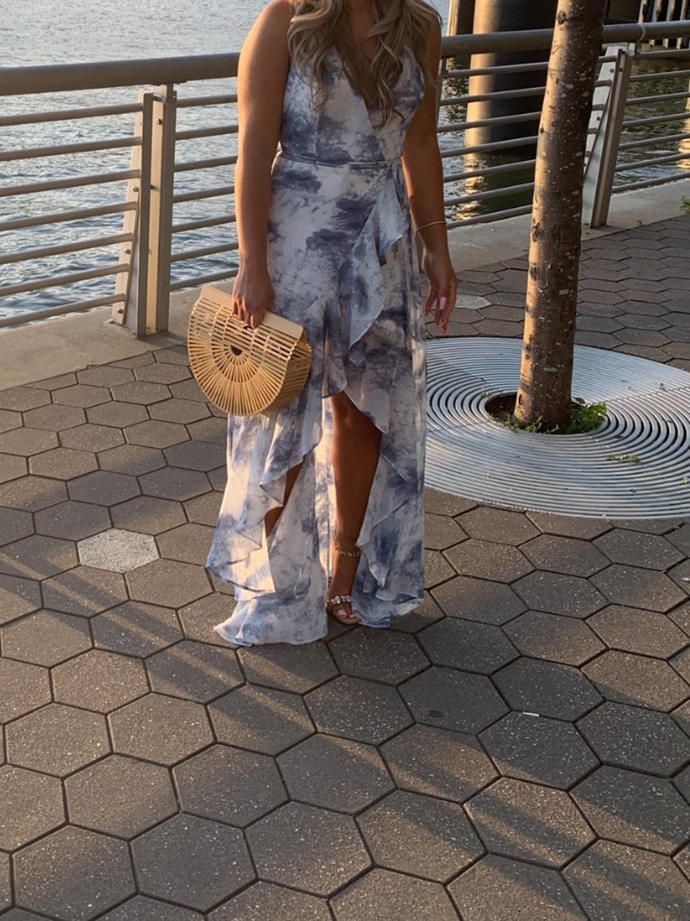 Fashion Nova Blue Tie-Dye Wrap High-Low Maxi Dress
